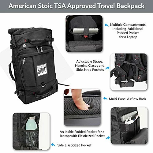 American Stoic Carry On Bag Black - 50L TSA Approved Weekender Bag – Convertible From 19” Laptop Backpack To Carryon Duffel Bag – 22x14x9 (43 Linear) Inches 6 American Stoic Carry On Bag Black - 50L TSA Approved Weekender Bag – Convertible From 19” Laptop Backpack To Carryon Duffel Bag – 22x14x9 (43 Linear) Inches - Image 4