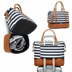 Womens Travel Weekend Bag Canvas Overnight Carry On Shoulder Duffel Beach Tote Bag (Blue Stripe With Shoe Compartment) -TRAVELPRO Sales 51jKc1DqxtL