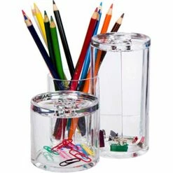 GROOVI BEAUTY Acrylic Triple Round Make Up Container (3 Connected Towers) - Compact Size, Great Storage Container For Cosmetics, Bathroom And Vanity Supplies - Qtips, Cotton Balls - 5.5"x5.9"x5.25" -TRAVELPRO Sales 51jUlAYrzML