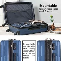 SSLine 3-Piece Hard-Shell Luggage Set With Spinner Wheels And TSA Lock Modern Elegant Expandable Travel Suitcase Lightweight Hardside Carry On Suitcase Set With 20" 24" 28" (A Type-Dark Blue) -TRAVELPRO Sales 51kyx xn1HL