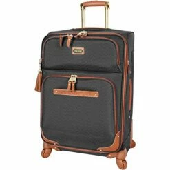 Steve Madden Designer Luggage Collection - Expandable 24 Inch Softside Bag - Durable Mid-sized Lightweight Checked Suitcase With 4-Rolling Spinner Wheels (Global Black)
