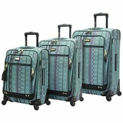 Steve Madden Designer Luggage Collection - 3 Piece Softside Expandable Lightweight Spinner Suitcase Set - Travel Set Includes 20 Inch Carry On, 24 Inch & 28-Inch Checked Suitcases (Print/Teal)
