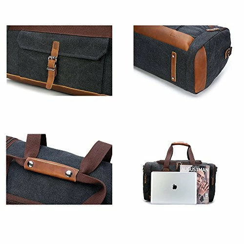 BLUBOON Travel Duffel Bag Canvas Weekender Overnight Carry-on Luggage With Genuine Leather Trim For 9 BLUBOON Travel Duffel Bag Canvas Weekender Overnight Carry-on Luggage With Genuine Leather Trim For - Image 7