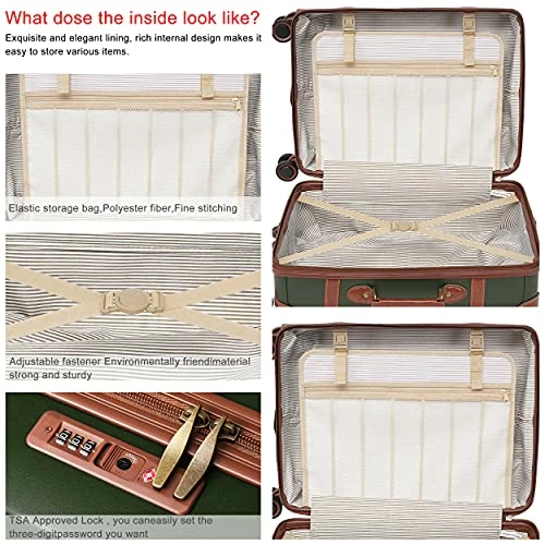 NZBZ Vintage Luggage Sets With Spinner Wheels Cute Carry On Suitcase Tsa Lock Luggage 3 Pieces (Green, 14inch & 20inch & 28inch) 9 NZBZ Vintage Luggage Sets With Spinner Wheels Cute Carry On Suitcase Tsa Lock Luggage 3 Pieces (Green, 14inch & 20inch & 28inch) - Image 7