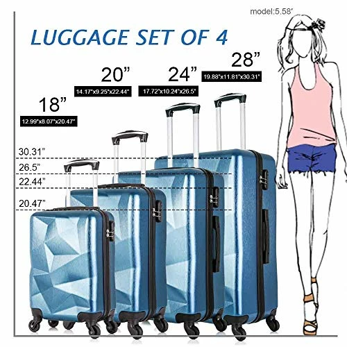 Semper Hardside Blue Luggage Sets With 4- Spinner Wheels, 4-Piece Lightweight Carry- On Suitcase Sets In 18" 20" 24" 28" FREE Luggage Scale 5 Semper Hardside Blue Luggage Sets With 4- Spinner Wheels, 4-Piece Lightweight Carry- On Suitcase Sets In 18" 20" 24" 28" FREE Luggage Scale - Image 3
