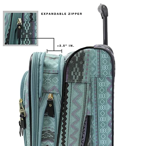 Steve Madden Designer Luggage Collection - 3 Piece Softside Expandable Lightweight Spinner Suitcase Set - Travel Set Includes 20 Inch Carry On, 24 Inch & 28-Inch Checked Suitcases (Print/Teal) 10 Steve Madden Designer Luggage Collection - 3 Piece Softside Expandable Lightweight Spinner Suitcase Set - Travel Set Includes 20 Inch Carry On, 24 Inch & 28-Inch Checked Suitcases (Print/Teal) - Image 8