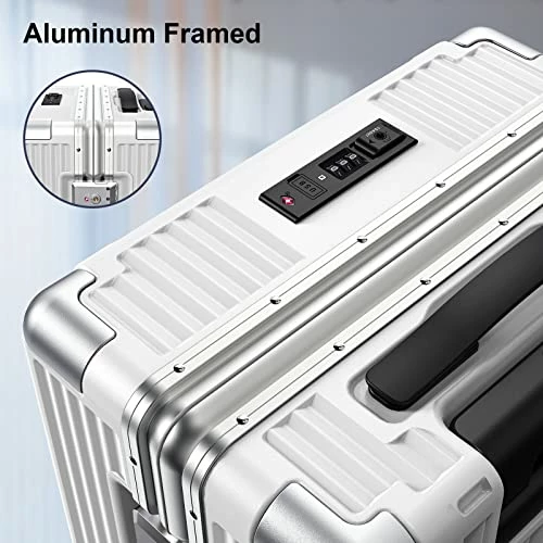 SOMODE Airline Approved Carry On Luggage With Spinner Wheels,Aluminum Framed Carry On Suitcase With Front Open Laptop Compartment/Pocket 22×14×9 Inch Large Checked-in Luggage(White) 8 SOMODE Airline Approved Carry On Luggage With Spinner Wheels,Aluminum Framed Carry On Suitcase With Front Open Laptop Compartment/Pocket 22×14×9 Inch Large Checked-in Luggage(White) - Image 6