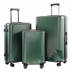 Coolife Luggage 3 Piece Sets PC+ABS Spinner Suitcase Carry On Fashion (Dark Green, One_Size)