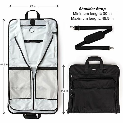 Prottoni 44-Inch Suit Carrier For Travel - Garment Suitcase With Toiletry Bag (Black + Clear Toiletry Bag, 44") 4 Prottoni 44-Inch Suit Carrier For Travel - Garment Suitcase With Toiletry Bag (Black + Clear Toiletry Bag, 44") - Image 2