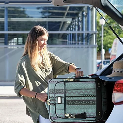 Steve Madden Designer Luggage Collection - 3 Piece Softside Expandable Lightweight Spinner Suitcase Set - Travel Set Includes 20 Inch Carry On, 24 Inch & 28-Inch Checked Suitcases (Print/Teal) 7 Steve Madden Designer Luggage Collection - 3 Piece Softside Expandable Lightweight Spinner Suitcase Set - Travel Set Includes 20 Inch Carry On, 24 Inch & 28-Inch Checked Suitcases (Print/Teal) - Image 5