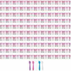 Accmor 100 Pieces 3g Empty Sample Containers With Pink Lids Cosmetic Jars With 5 Pieces Mini Spatulas