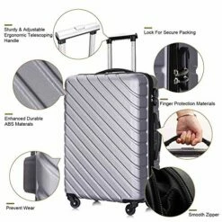 Apelila 5 Piece Luggage Sets,Travel Suitcase Spinner Hardshell Lightweight W/Free Suitcase Cover& Hanger (4PC Sliver W/Covers4+Hanger2+Backbag1) -TRAVELPRO Sales 51xRm0ttSKL