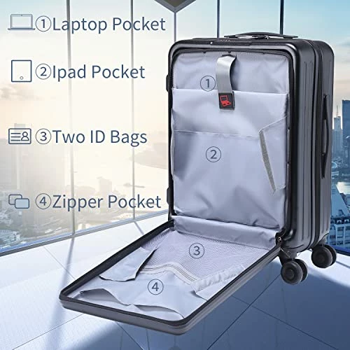 TydeCkare 20 Inch Carrry On Luggage With Front Zipper Pocket, 45L, Lightweight ABS+PC Hardshell Suitcase With TSA Lock & Spinner Silent Wheels, Convenient For Business Trips, Black 11 TydeCkare 20 Inch Carrry On Luggage With Front Zipper Pocket, 45L, Lightweight ABS+PC Hardshell Suitcase With TSA Lock & Spinner Silent Wheels, Convenient For Business Trips, Black - Image 9