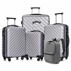 Luggage Set, Semper 4 Piece Luggage Set Suitcases With Spinner Wheels Hardshell Lightweight Luggage W/ Backpack (Silver)