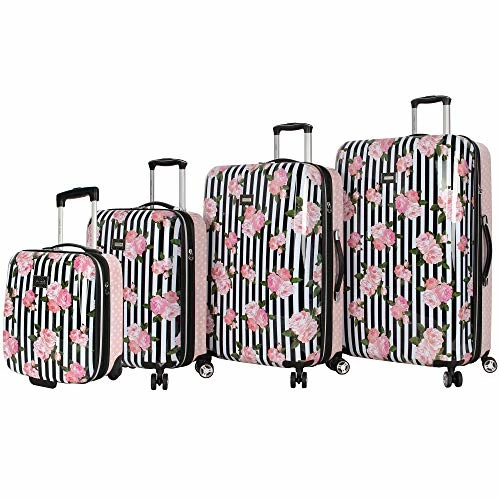 Betsey Johnson 4 Piece Designer Luggage - Expandable (ABS+PC) Hardside Lightweight Spinner Suitcases - Set Includes 15 Inch Underseat Bag, 20 Inch Carry On, 26 & 30 Inch Checked Bags (Stripe Roses) 3 Betsey Johnson 4 Piece Designer Luggage - Expandable (ABS+PC) Hardside Lightweight Spinner Suitcases - Set Includes 15 Inch Underseat Bag, 20 Inch Carry On, 26 & 30 Inch Checked Bags (Stripe Roses)