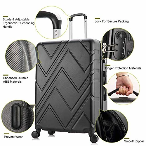 4PC Luggage Sets, ABS Hardshell Luggage Set Lightweight Hard Shell Travel Suitcases W/Spinner Wheels Free Suitcase Cover(18 20 24 28Inch) (Black) 8 4PC Luggage Sets, ABS Hardshell Luggage Set Lightweight Hard Shell Travel Suitcases W/Spinner Wheels Free Suitcase Cover(18 20 24 28Inch) (Black) - Image 6