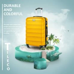 Coolife Luggage 3 Piece Set Suitcase Spinner Hardshell Lightweight TSA Lock 4 Piece Set (Yellow) -TRAVELPRO Sales 61DCRm3BCAL