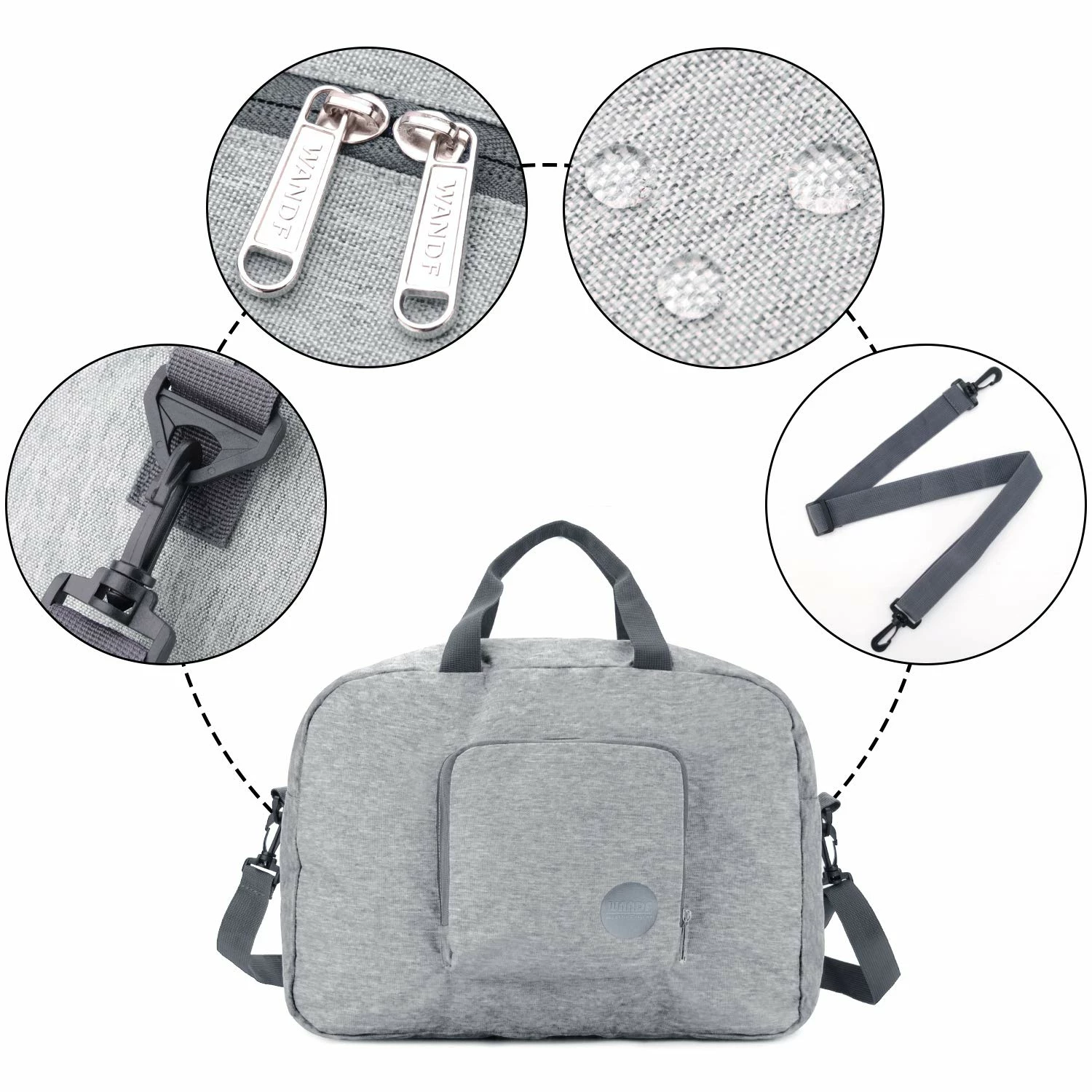 16" Foldable Duffle Bag 20L For Travel Gym Sports Packable Lightweight Luggage Duffel Water-resistant By WANDF (Light Grey 16", 16 Inches (20 Liter)) 5 16" Foldable Duffle Bag 20L For Travel Gym Sports Packable Lightweight Luggage Duffel Water-resistant By WANDF (Light Grey 16", 16 Inches (20 Liter)) - Image 3
