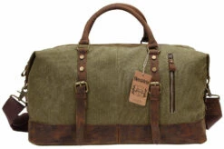 Duffel Bag, Berchirly 21" Large Canvas Leather Travel Sports Gym Bag Toiletry Bag Shoulder Carryon Luggage For Men Women - Army Green