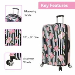 Betsey Johnson 30 Inch Checked Luggage Collection - Expandable Scratch Resistant (ABS + PC) Hardside Suitcase - Designer Lightweight Bag With 8-Rolling Spinner Wheels (Stripe Roses) 15 Betsey Johnson 30 Inch Checked Luggage Collection - Expandable Scratch Resistant (ABS + PC) Hardside Suitcase - Designer Lightweight Bag With 8-Rolling Spinner Wheels (Stripe Roses) -TRAVELPRO Sales 81Qhr 2BeFOwL