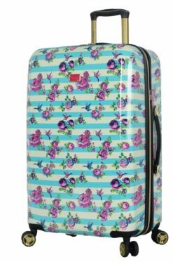 Betsey Johnson 26 Inch Checked Luggage Collection - Expandable Scratch Resistant (ABS + PC) Hardside Suitcase - Designer Lightweight Bag With 8-Rolling Spinner Wheels (Stripe Floral Hummingbird)