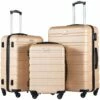 Coolife Luggage 3 Piece Set Suitcase Spinner Hardshell Lightweight TSA Lock (Champagne New)
