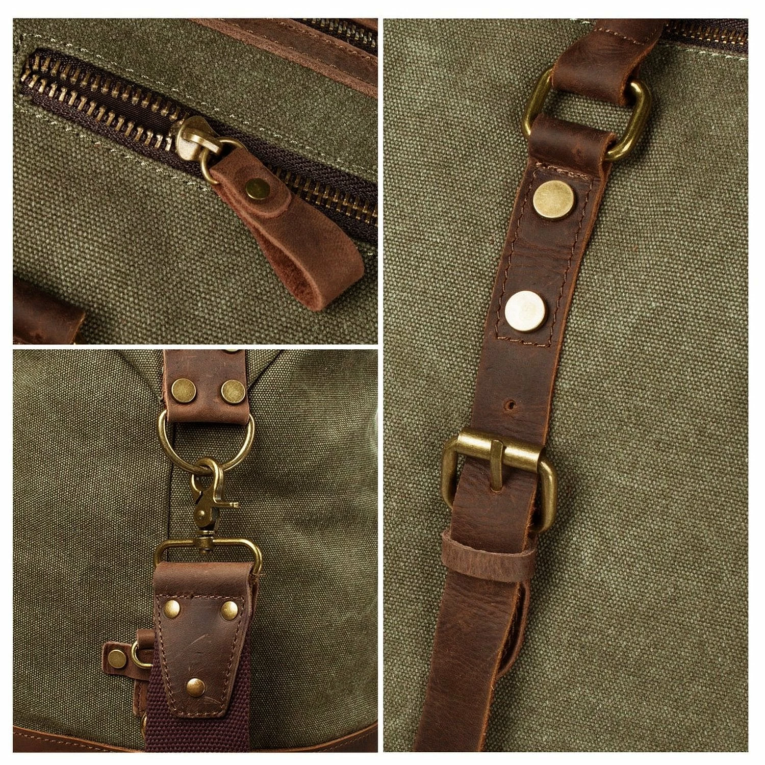 Duffel Bag, Berchirly 21" Large Canvas Leather Travel Sports Gym Bag Toiletry Bag Shoulder Carryon Luggage For Men Women - Army Green 5 Duffel Bag, Berchirly 21" Large Canvas Leather Travel Sports Gym Bag Toiletry Bag Shoulder Carryon Luggage For Men Women - Army Green - Image 3