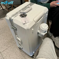 MIFUNY Travel Luggage With Cup Holder Aluminum Frame Suitcase Large