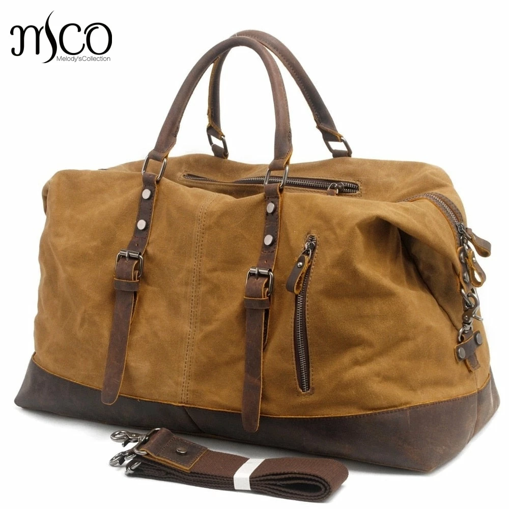 Waterproof Duffel Bag Men Canvas Carry On Weekend Bags Vintage Military Shoulder Handbag Leather 3 Waterproof Duffel Bag Men Canvas Carry On Weekend Bags Vintage Military Shoulder Handbag Leather