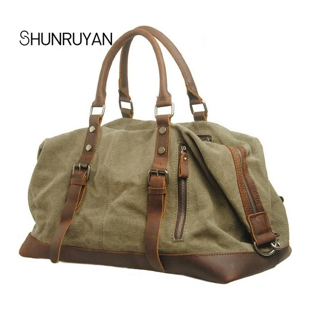 Shunruyan Canvas Cow Leather Men Travel Bags Carry On Luggage Bags Men Duffel Bags Travel Tote 4 Shunruyan Canvas Cow Leather Men Travel Bags Carry On Luggage Bags Men Duffel Bags Travel Tote - Image 2