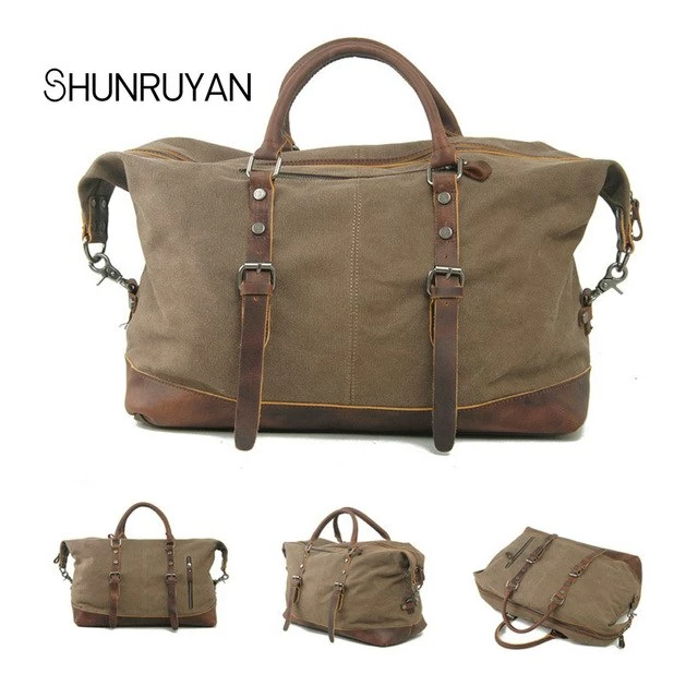 Shunruyan Canvas Cow Leather Men Travel Bags Carry On Luggage Bags Men Duffel Bags Travel Tote 6 Shunruyan Canvas Cow Leather Men Travel Bags Carry On Luggage Bags Men Duffel Bags Travel Tote - Image 4