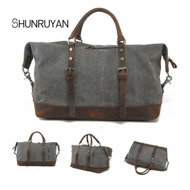Shunruyan Canvas Cow Leather Men Travel Bags Carry On Luggage Bags Men Duffel Bags Travel Tote 10 Shunruyan Canvas Cow Leather Men Travel Bags Carry On Luggage Bags Men Duffel Bags Travel Tote - Image 8